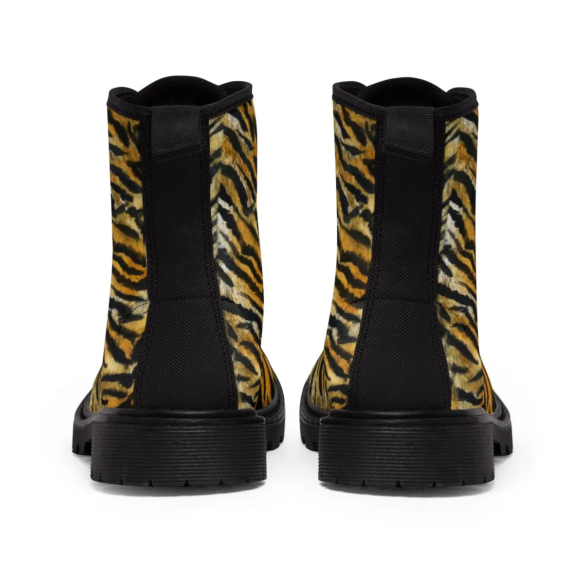 Orange Tiger Striped Men's Boots, Animal Print Designer Hiking Boots Shoes For Men