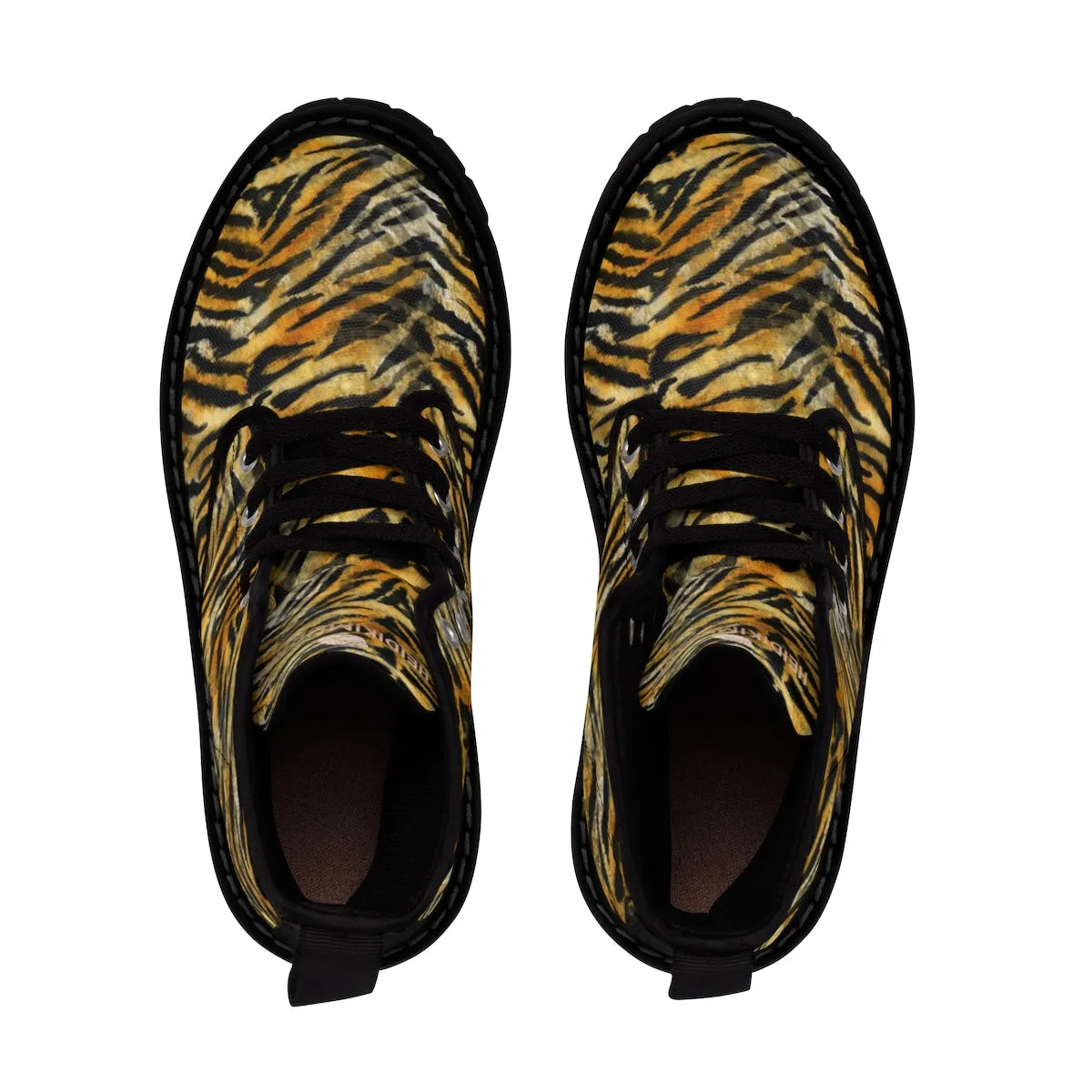 Orange Tiger Striped Men's Boots, Animal Print Designer Hiking Boots Shoes For Men