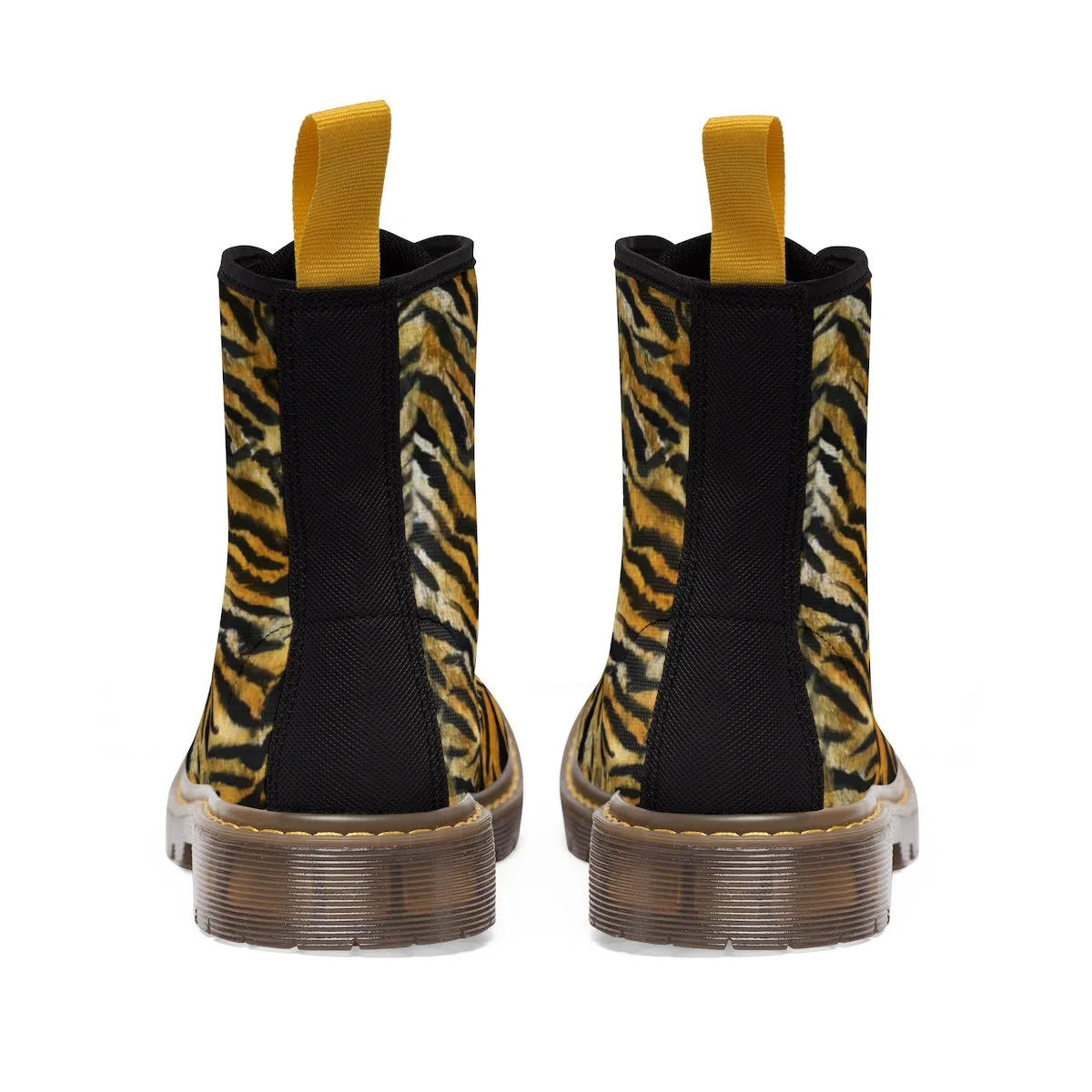 Orange Tiger Striped Men's Boots, Animal Print Designer Hiking Boots Shoes For Men