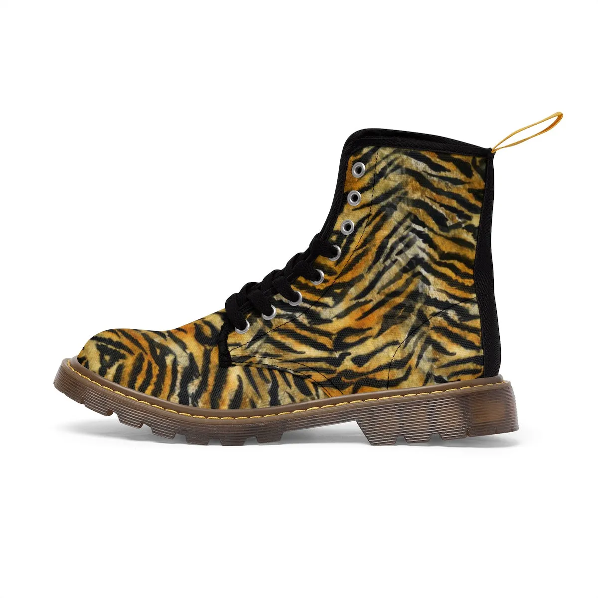 Orange Tiger Striped Men's Boots, Animal Print Designer Hiking Boots Shoes For Men