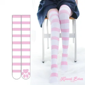 Paw Print Striped Thigh Highs