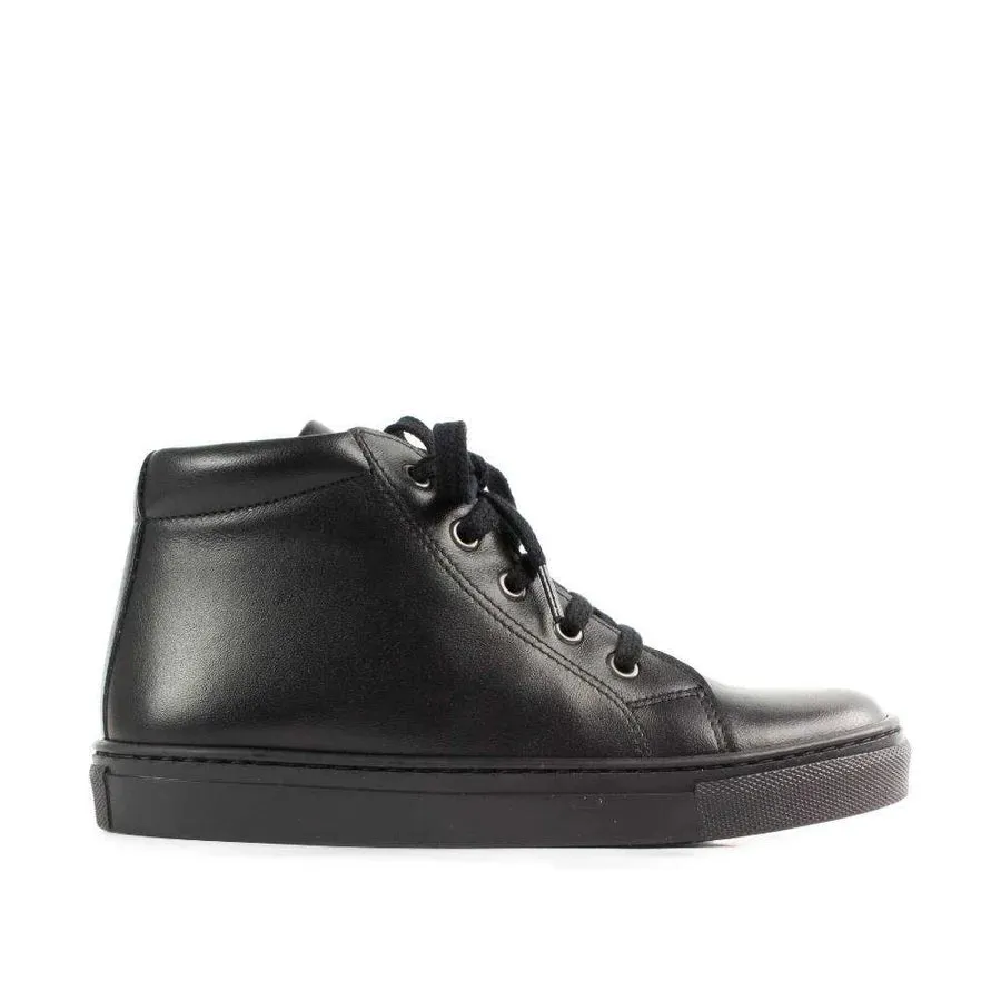 Petasil: Gracie Lace-Up Zip School Boots - Black Leather