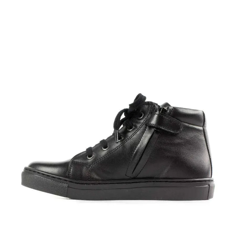 Petasil: Gracie Lace-Up Zip School Boots - Black Leather