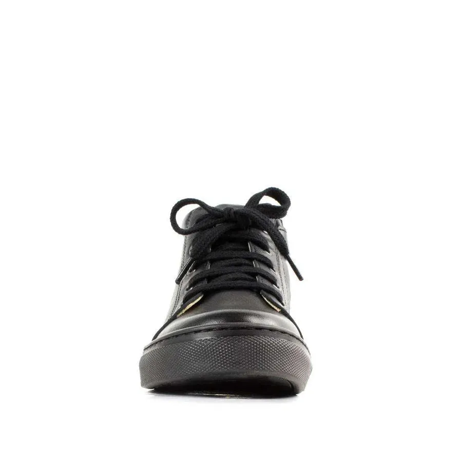 Petasil: Gracie Lace-Up Zip School Boots - Black Leather