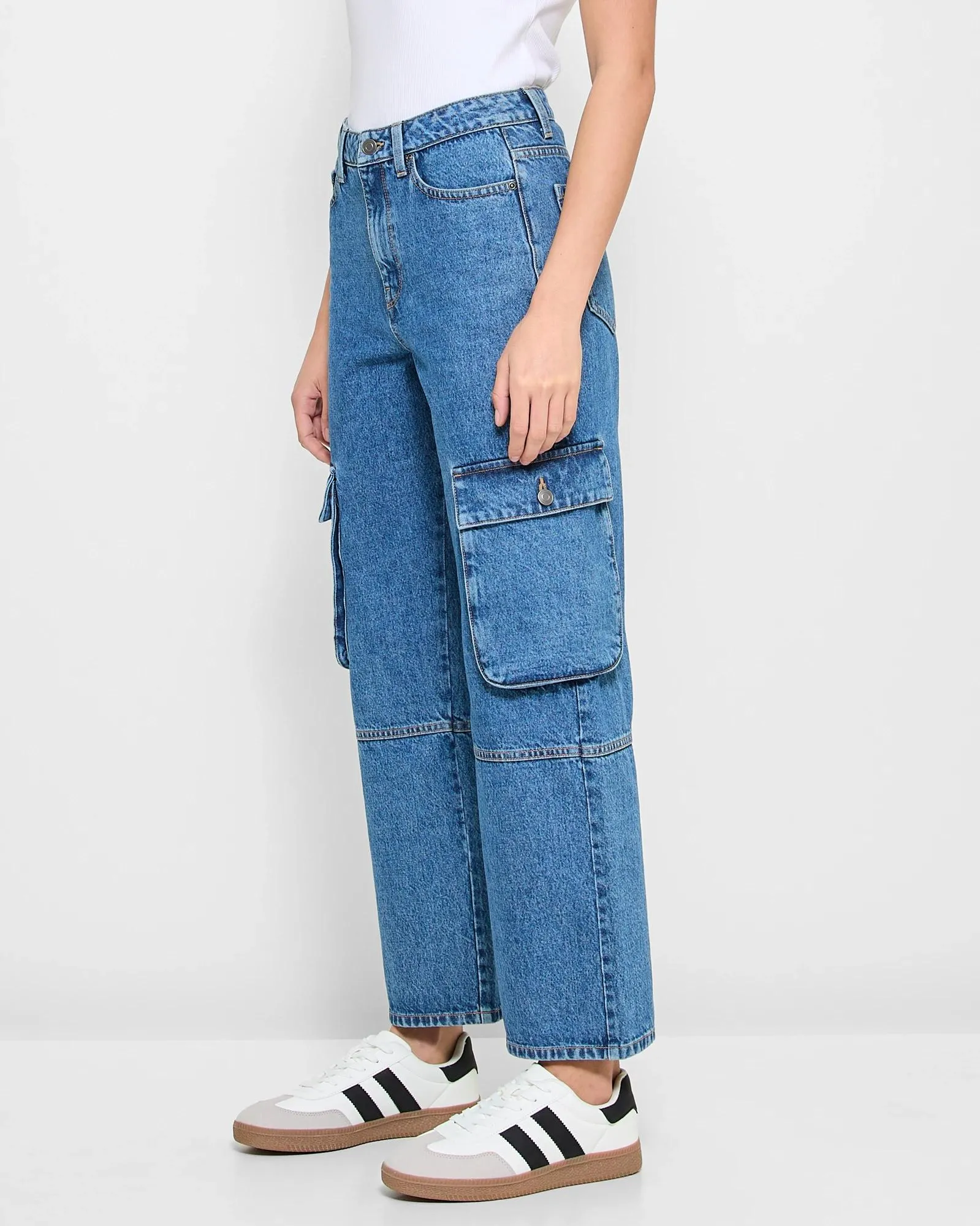 popular  High Rise Denim Cargo Jeans - Lily Loves