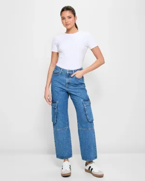 popular  High Rise Denim Cargo Jeans - Lily Loves