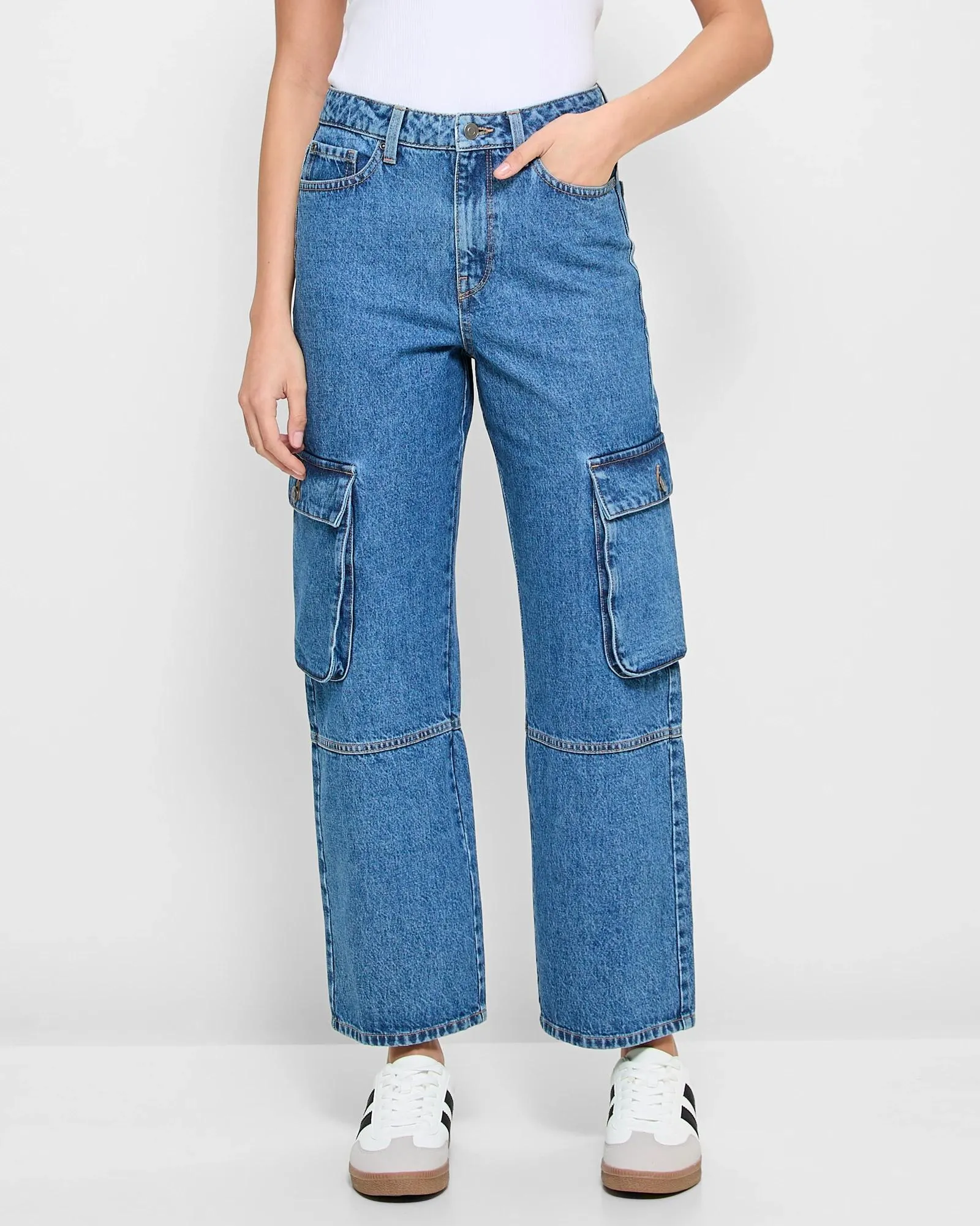 popular  High Rise Denim Cargo Jeans - Lily Loves