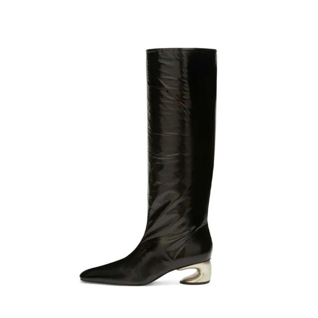 Pre Order:  Metal Sculptured Heel Knee High Boots