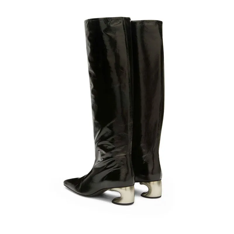 Pre Order:  Metal Sculptured Heel Knee High Boots