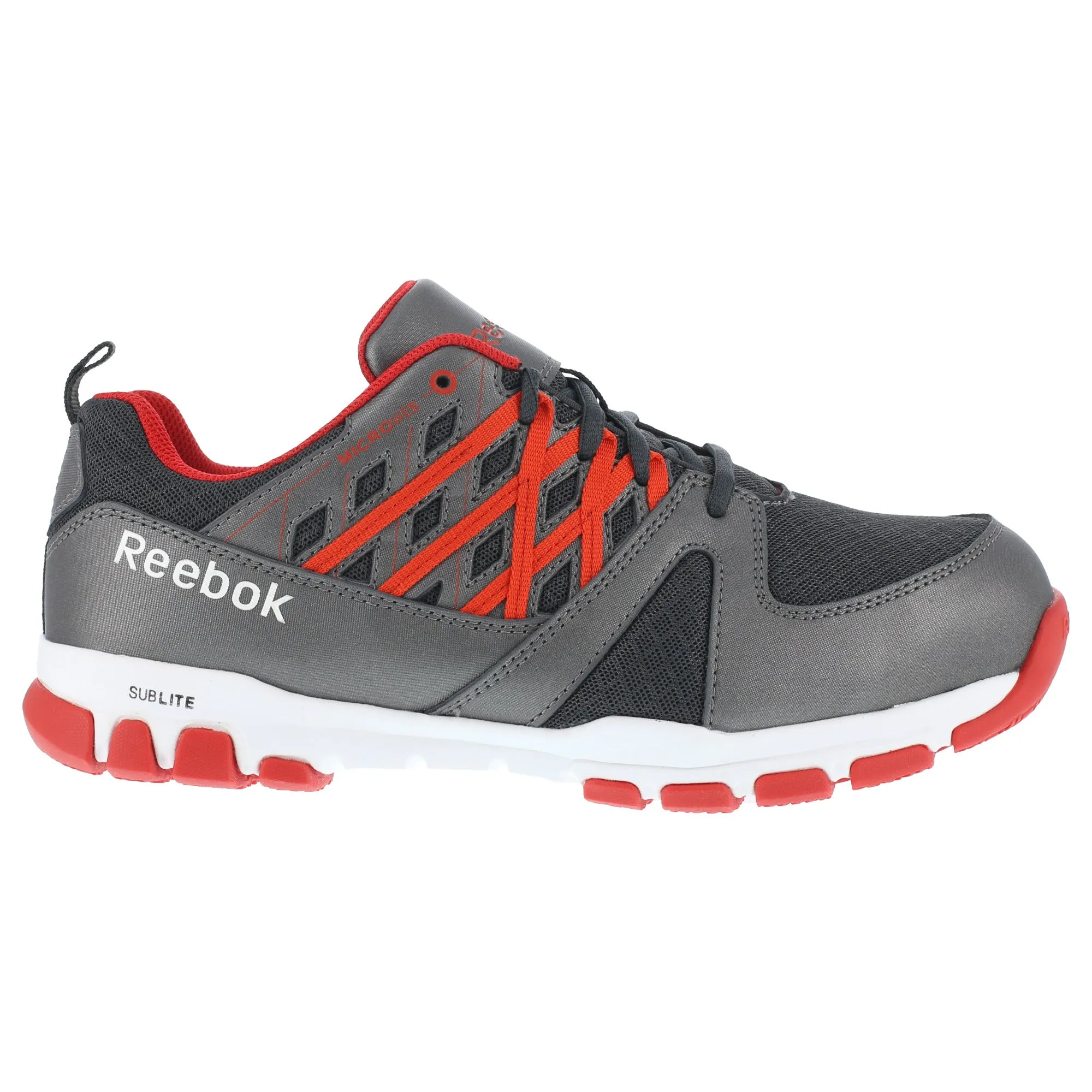 Reebok Mens Grey/Red Leather Work Shoes Sublite Oxford ST