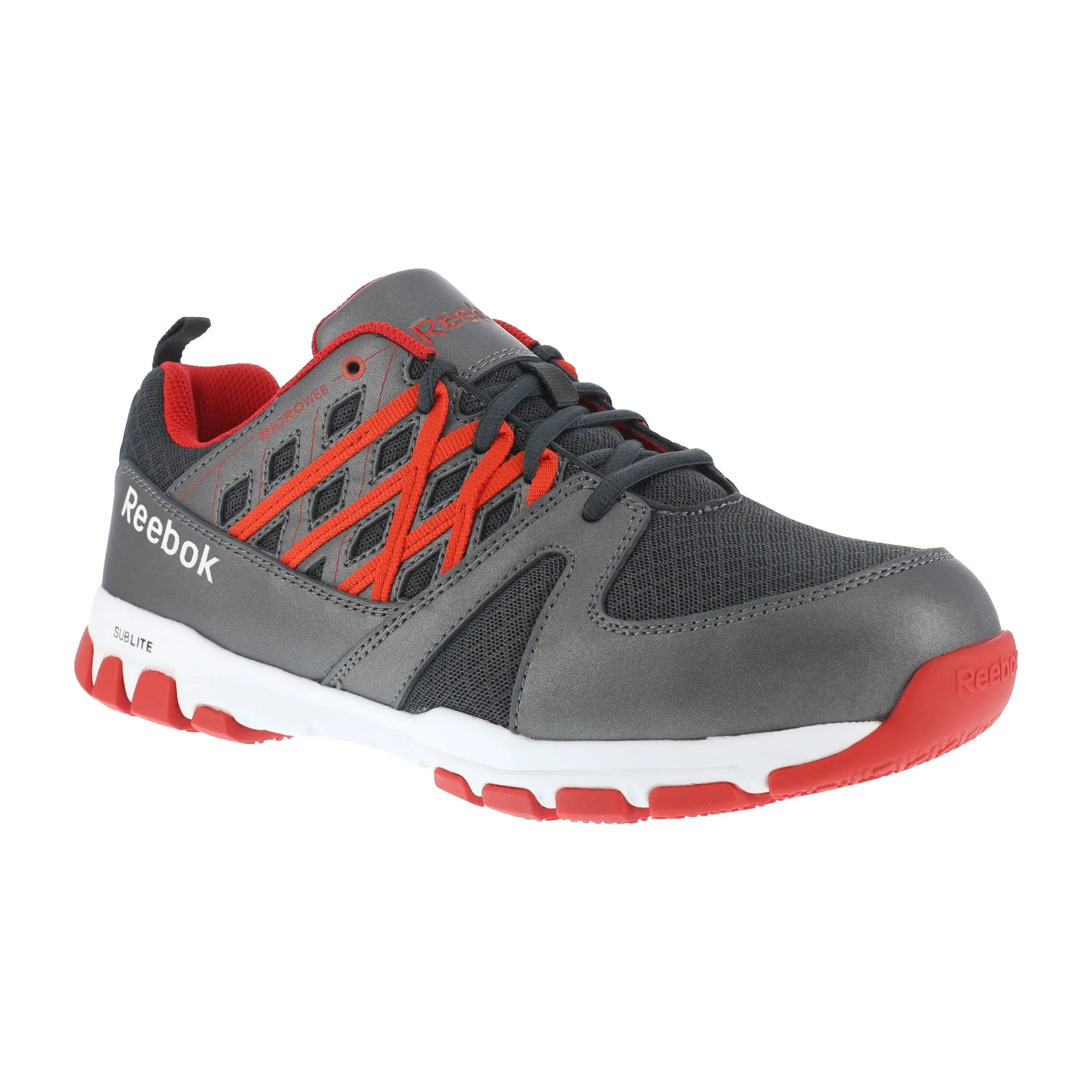 Reebok Mens Grey/Red Leather Work Shoes Sublite Oxford ST