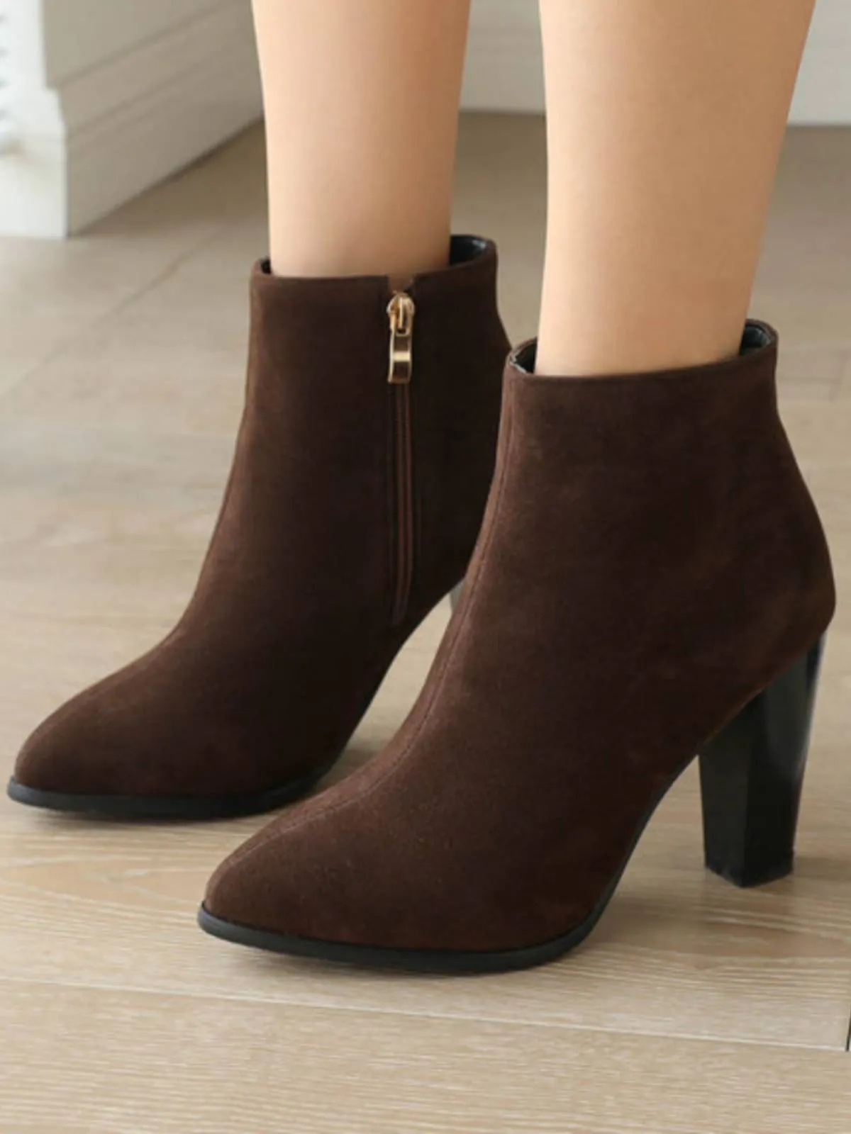 Retro Fleece Solid Color High Heel Boots