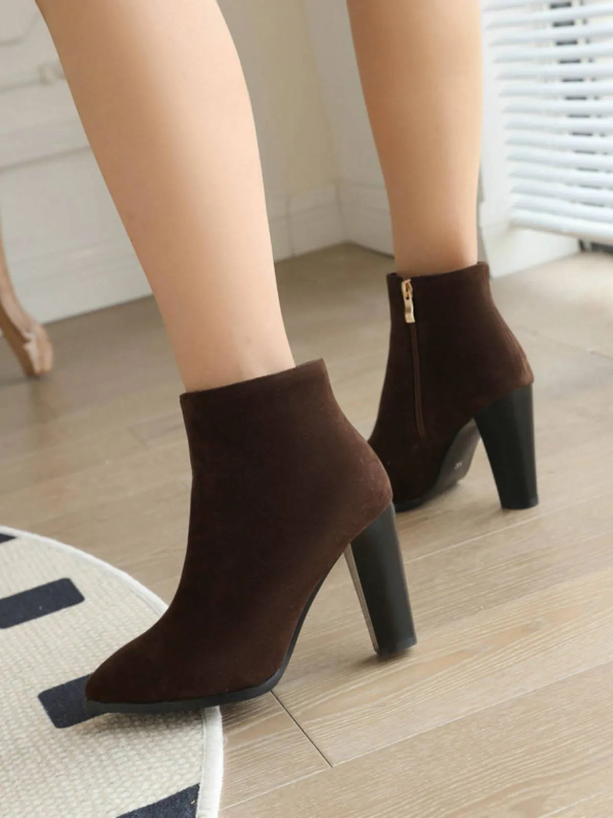 Retro Fleece Solid Color High Heel Boots