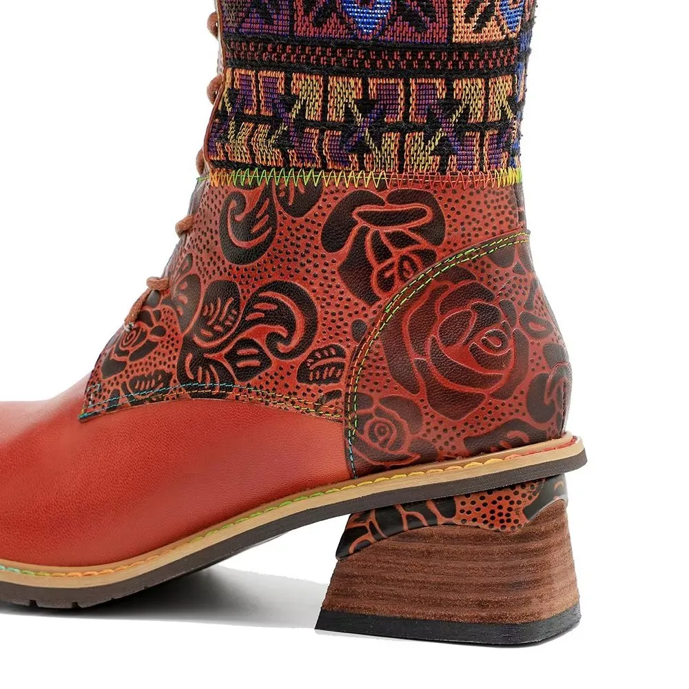 RetroLuxe Chic Printed High Zip Calf Boots