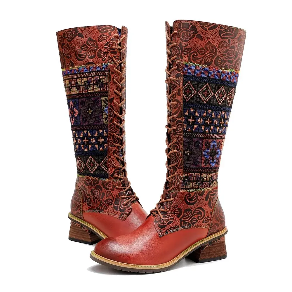 RetroLuxe Chic Printed High Zip Calf Boots