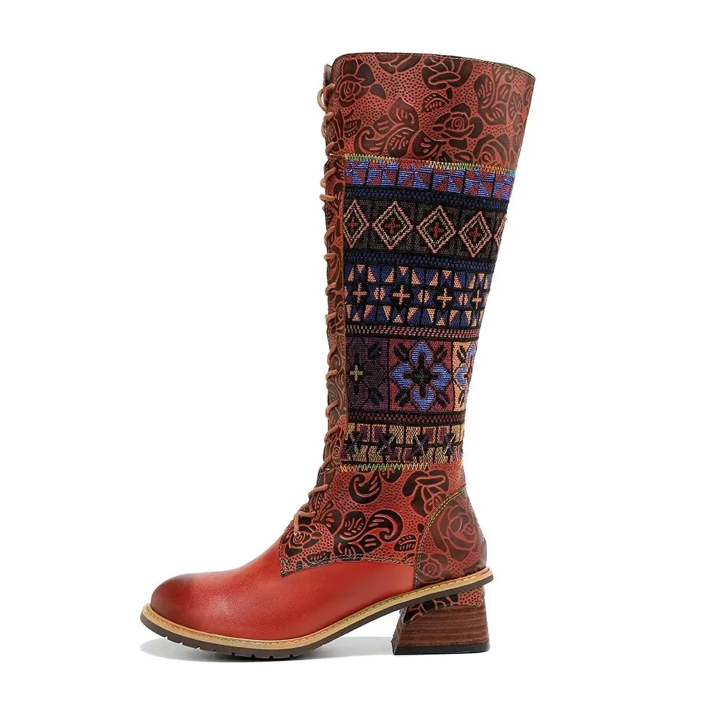 RetroLuxe Chic Printed High Zip Calf Boots