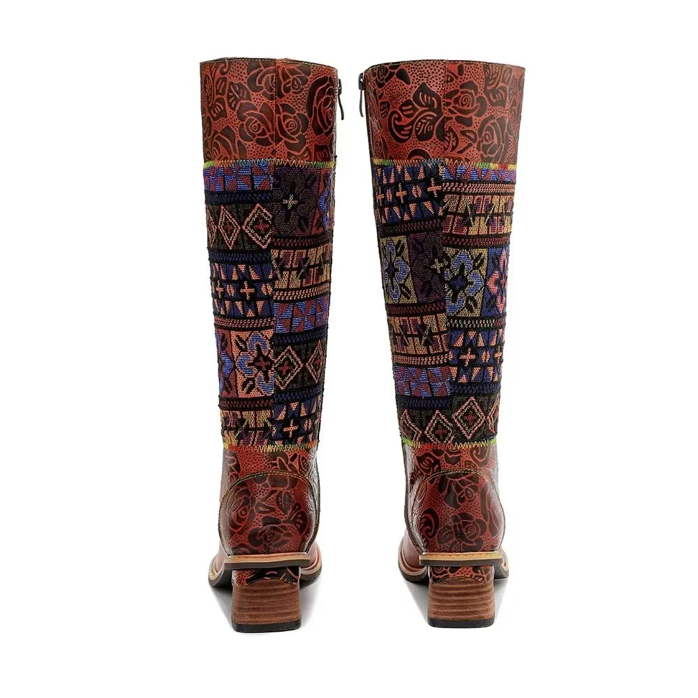 RetroLuxe Chic Printed High Zip Calf Boots