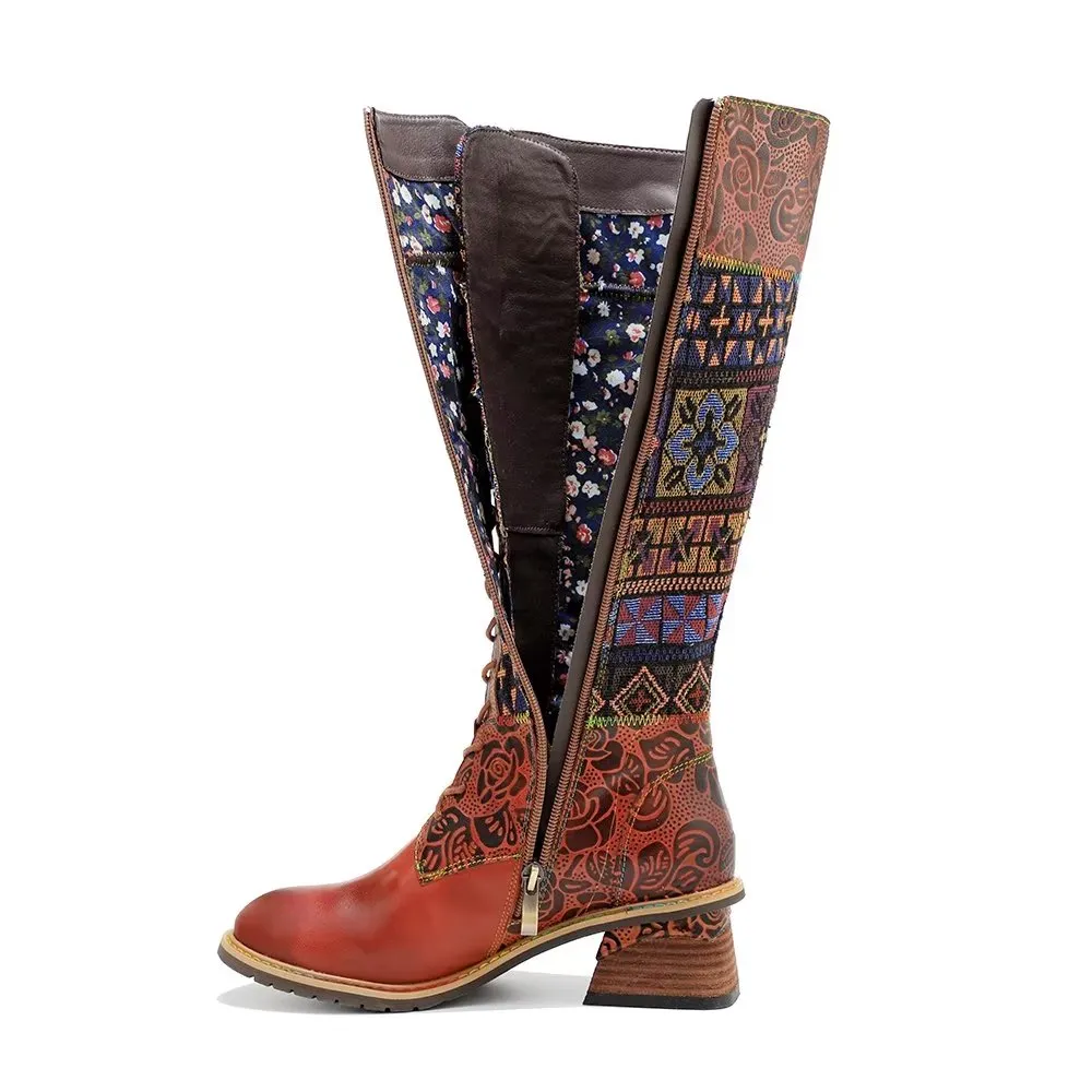 RetroLuxe Chic Printed High Zip Calf Boots