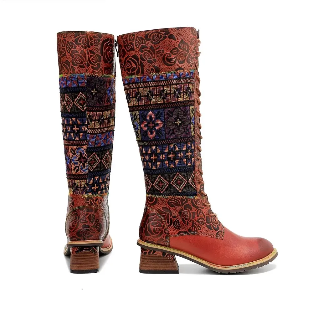 RetroLuxe Chic Printed High Zip Calf Boots