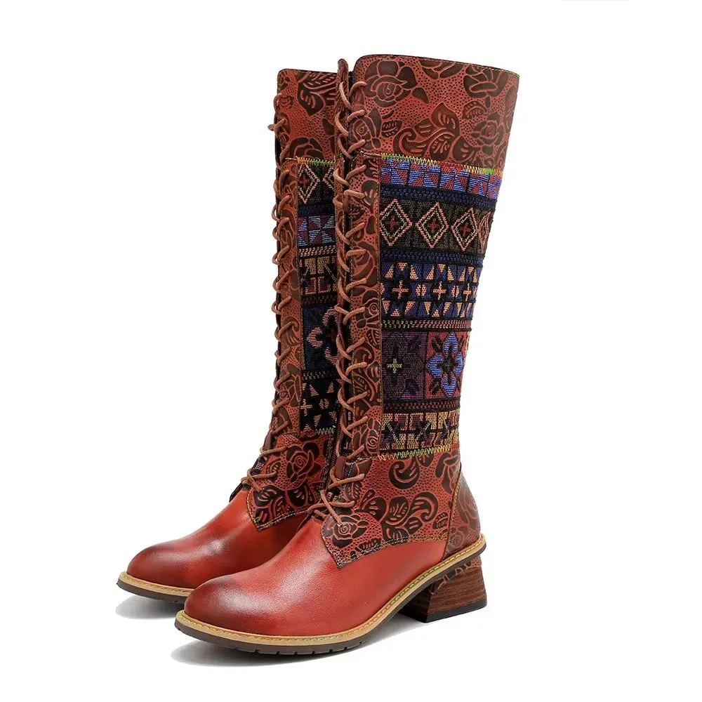 RetroLuxe Chic Printed High Zip Calf Boots