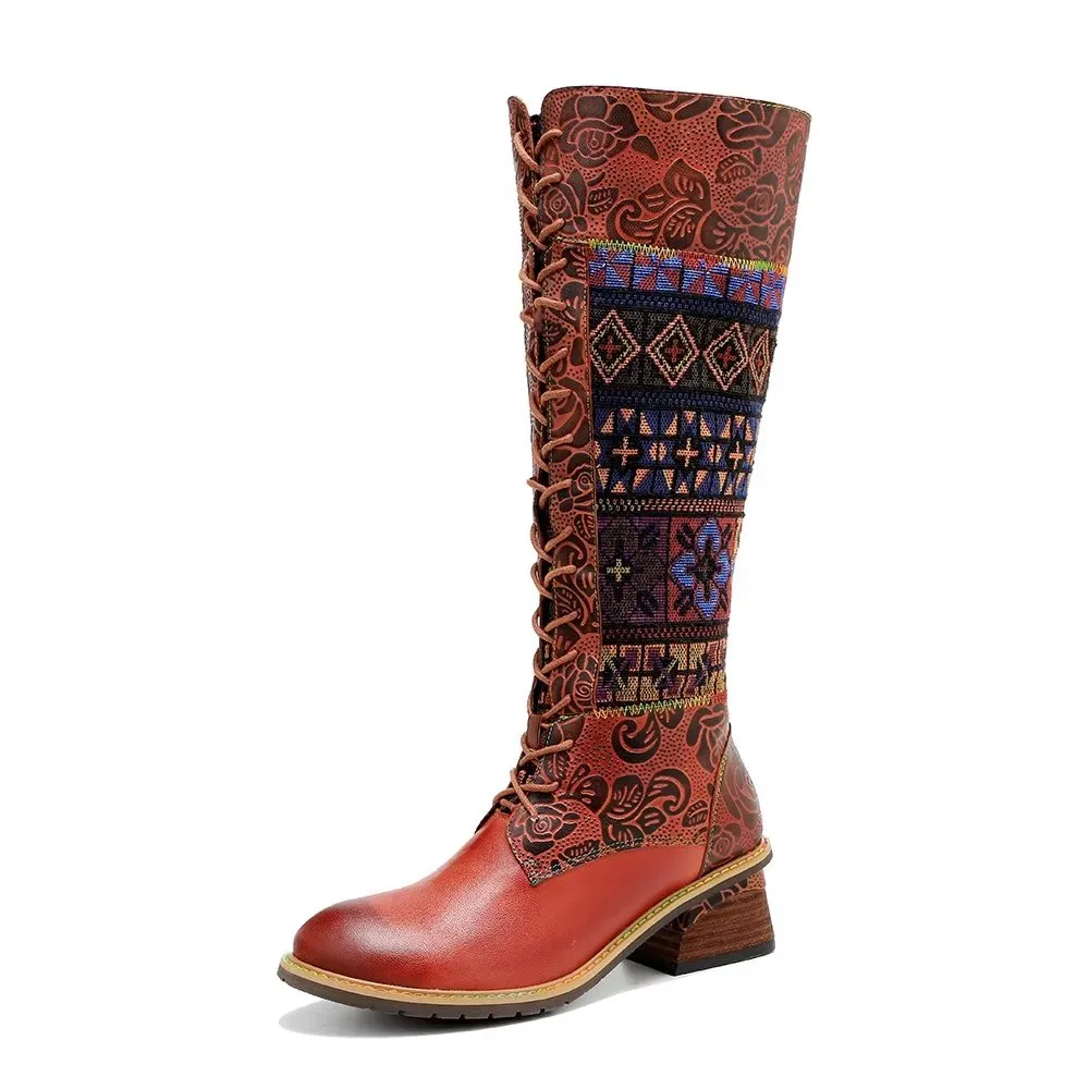 RetroLuxe Chic Printed High Zip Calf Boots