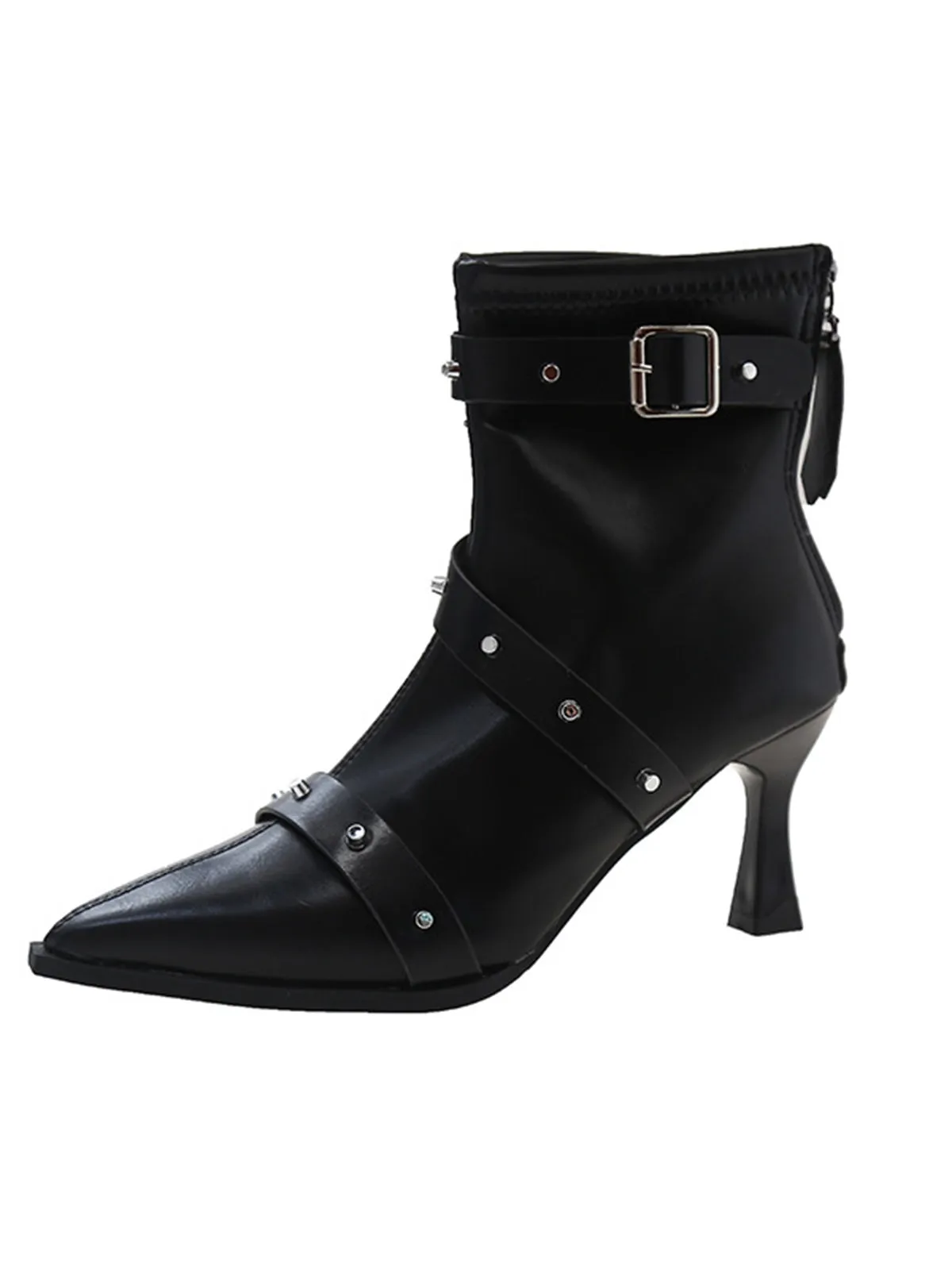 Rivet Buckles Straps Stiletto Heels Ankle Boots