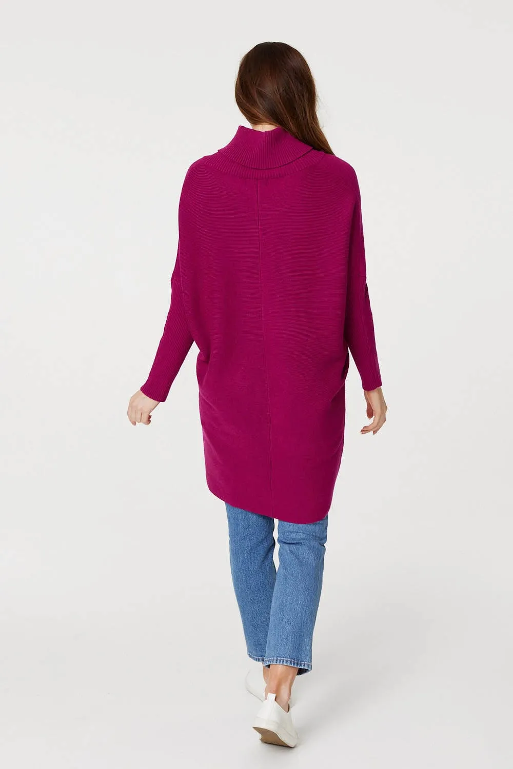 Roll Neck Longline Knit Pullover