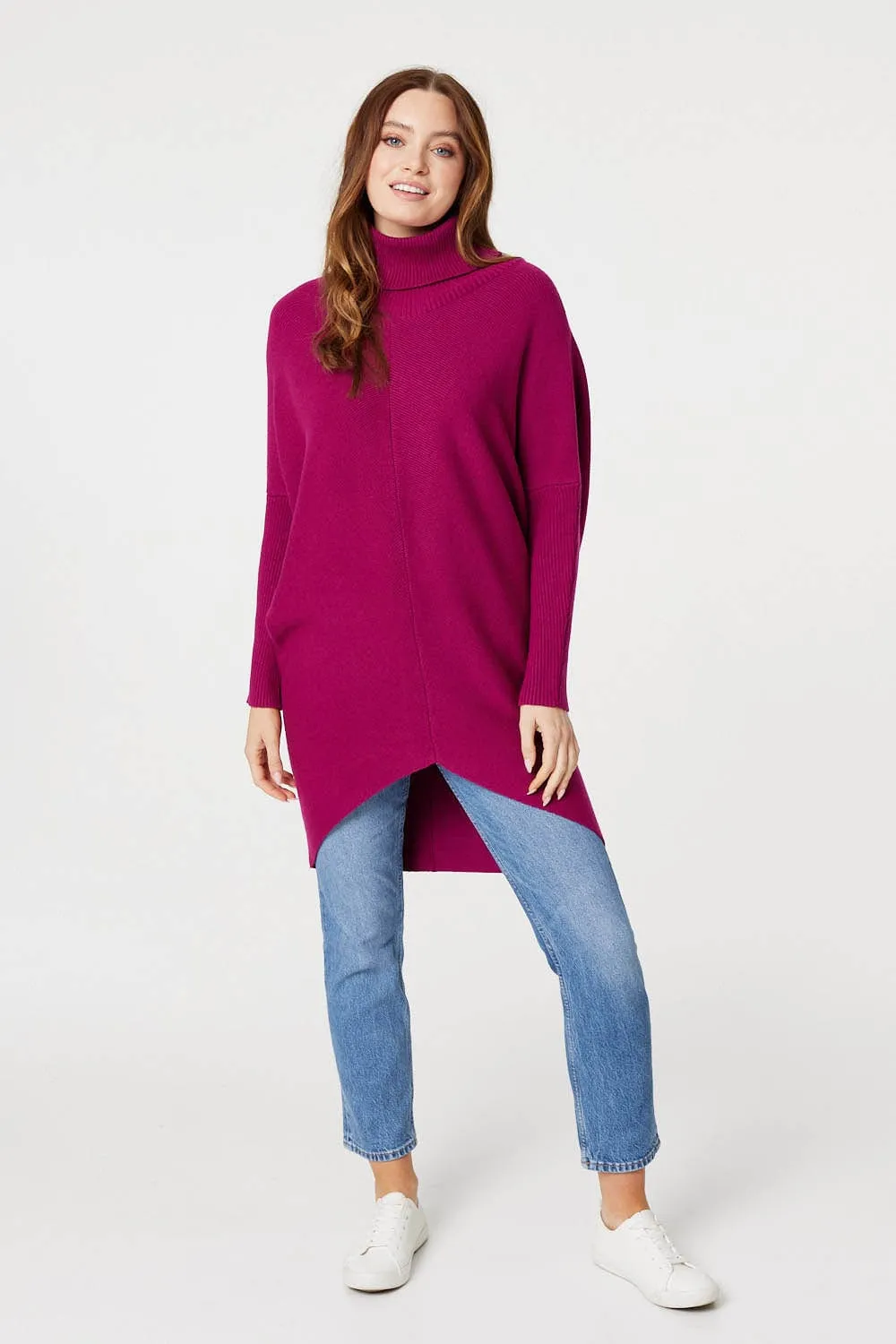 Roll Neck Longline Knit Pullover