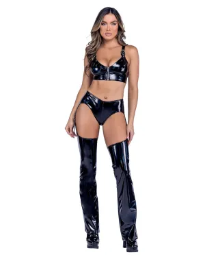 Sexy Black Vinyl Shorts w/ Buckled Chaps Festival Rave Wear