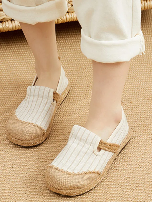 Straw Knitting Striped Flat Shoes Casual Shoes