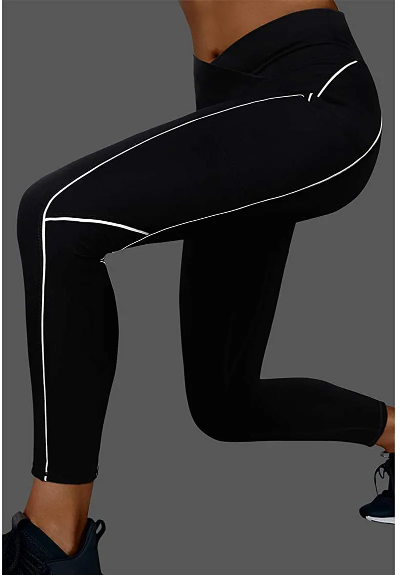 SUUKSESS Women Reflective High Waisted Running Leggings with Pockets Yoga Pants