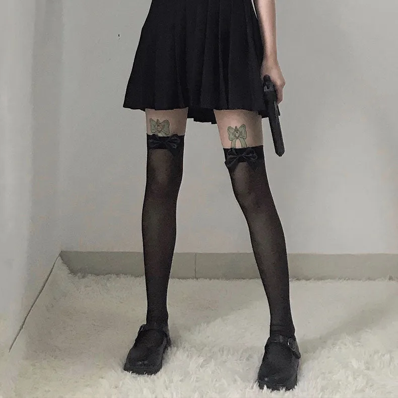 Transparent Bow Thigh High Socks SD01772