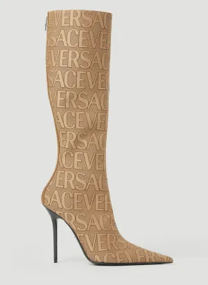 Versace Logo Jacquard High Heeled Boots