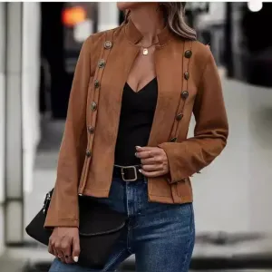 Vintage-Inspired Jacket Buttoned Suede Blazer Outerwear