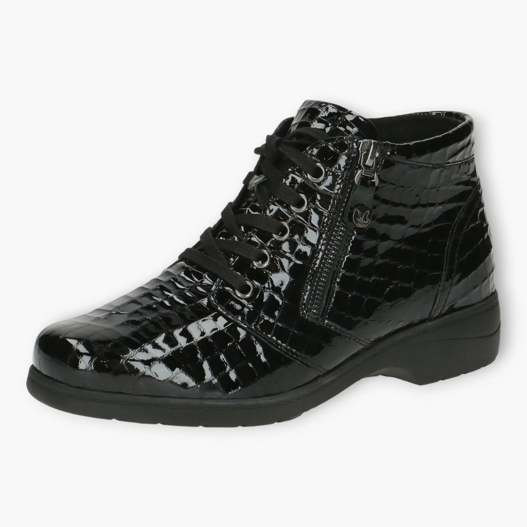 Wide Fitting Black Patent Ankle Boots for Women with Chunky Sole - Caprice