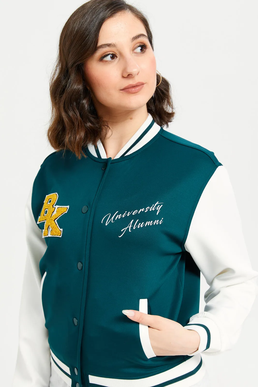 Women Green Embroidered Jacket