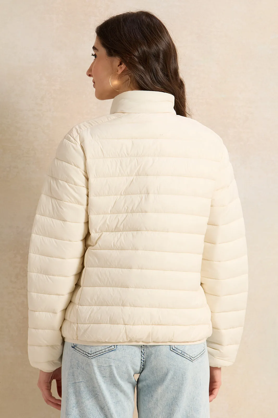 Women Ivory Textured Jacket