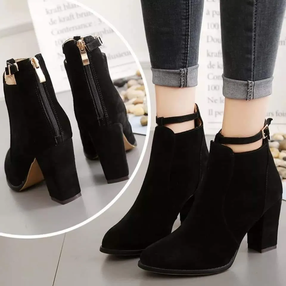 Women's Retro Fashion Ankle Boots With Thick High Heels - A18