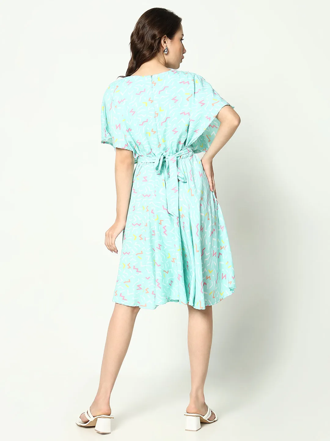 Women's Sea Green Printed Fit and Flare Dress