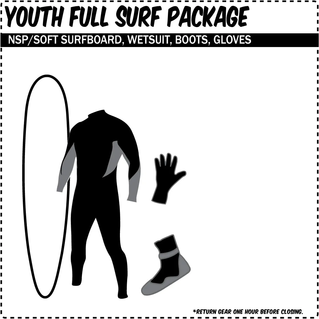 Youth Full Surf Rental Package - Complete Surfboard & Wetsuit Kit